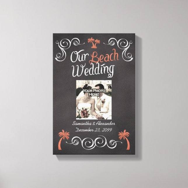 Coral Chalkboard-skript Beach Wedding Canvastryck (Framsida)