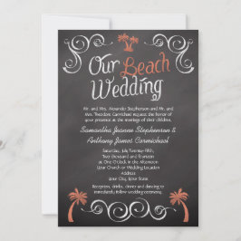 Coral Chalkboard-skript Beach Wedding Inbjudningar
