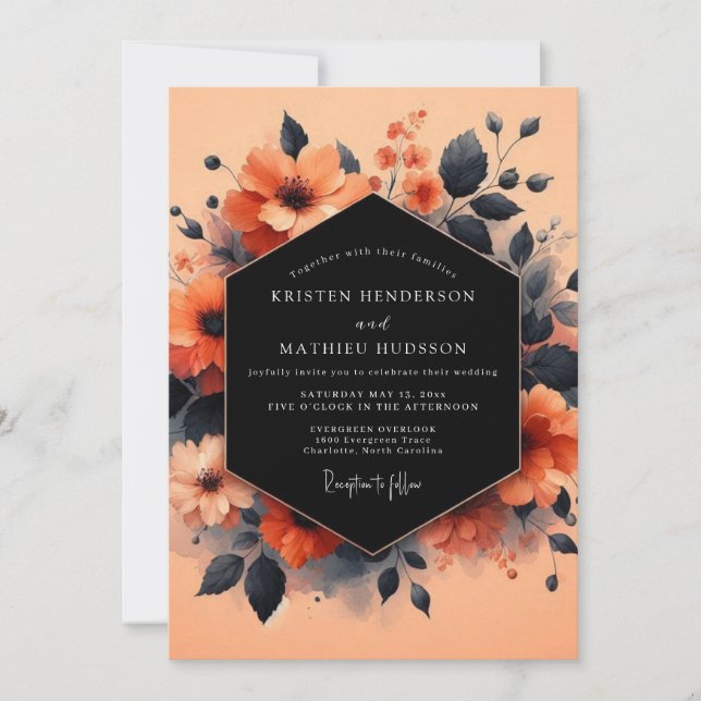 Coral Charcoal Vesper Wedding Inbjudningar (Framsida)