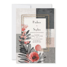 Coral & Charcol Abstrakt Blommigt Bröllop