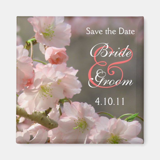 Coral Cherry Bloosom Spara-The-Date Magnet (Framsidan)
