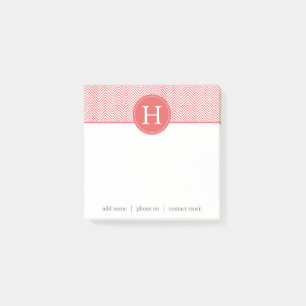 Coral Chevron Anpassningsbar Monogram3 Post-it Block