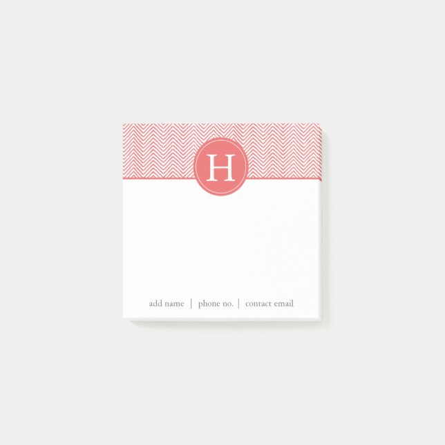 Coral Chevron Anpassningsbar Monogram3 Post-it Block (Framsida)
