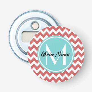 Coral Chevron Aqua Monogram, Personlig Flasköppnare