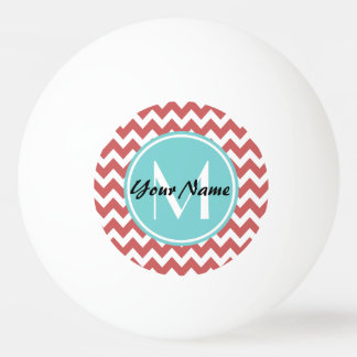 Coral Chevron Aqua Monogram, Personlig Pingisboll