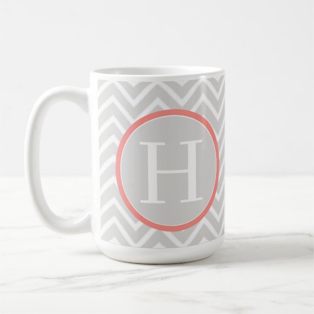 Coral Chevron Monogram Kaffemugg (Vänster)