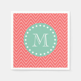 Coral Chevron Mönster | Mint Grönt Monogram Pappersservett