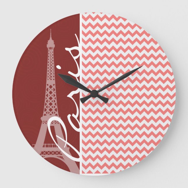 Coral Chevron Mönster, Paris Stor Klocka (Framsida)