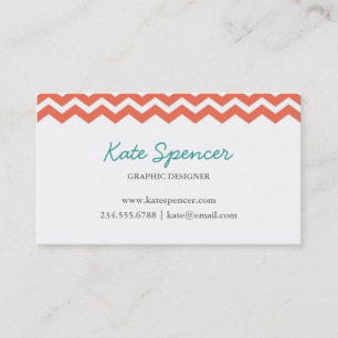 Coral Chevron och Polka Dot Visitkort