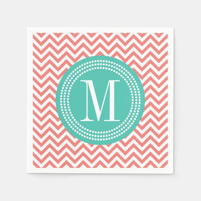 Coral Chevron Zigzag Personlig Monogram Pappersservett (Framsidan)