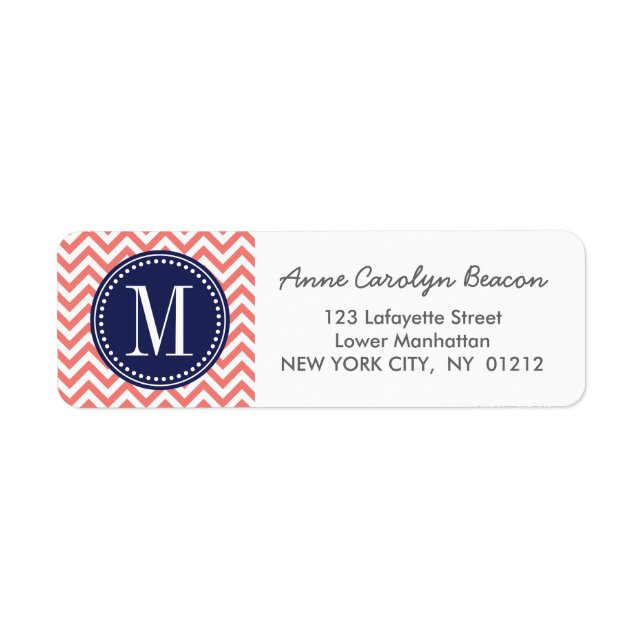 Coral Chevron Zigzag Personlig Monogram Returadress Etikett (Framsidan)