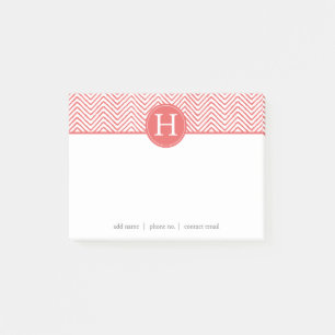Coral Chevrons Anpassningsbar Monogram Post-it Block
