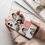 Coral Colorblock Photo Collage & Monogram<br><div class="desc">Chicens fotokollage har fem av dina favoritfoton i en rutnätslayout med kontrasterande rosa-rutor. Anpassa med ditt första monogram i klassiska vita bokstäver.</div>