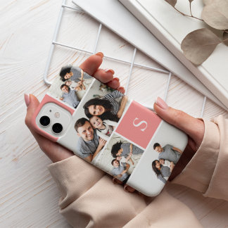 Coral Colorblock Photo Collage & Monogram