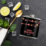 Coral Confetti Personlig Bachelorette Party Fickplunta<br><div class="desc">Få party att börja med de här söta bachelorettflaskorna! Utformningen har en konfektyrkonfektyrad persikokonfektyrjord med flera hud på en svart bakgrund med ren,  modern blocktext.</div>
