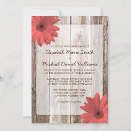 Coral Daisy Rustic Barn Wood bröllopsinbjudan Inbjudningar