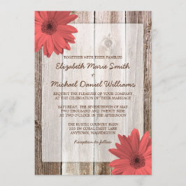 Coral Daisy Rustic Barn Wood bröllopsinbjudan Inbjudningar