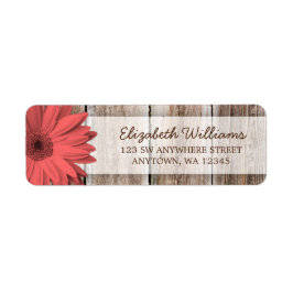 Coral Daisy Rustic Barn Wood Returadress Etikett