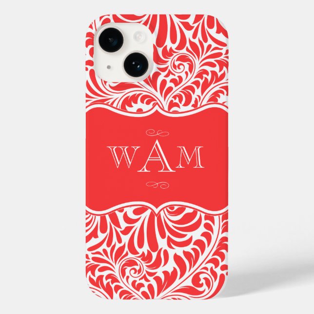 Coral Damask Anpassningsbar Monogram Monogrammed F (Baksida)