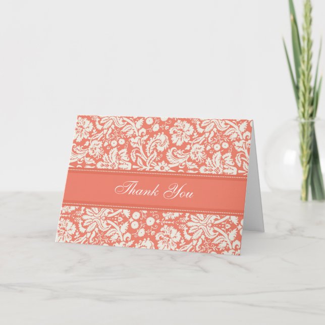 Coral Damask Baby Shower Värdinna Tack (Framsida)