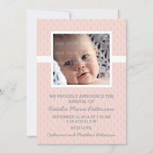 Coral Damask Ram Photo Baby meddelande (Framsida)
