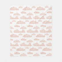 Coral Dreamtime Watercolor Clouds Fleece Blanket