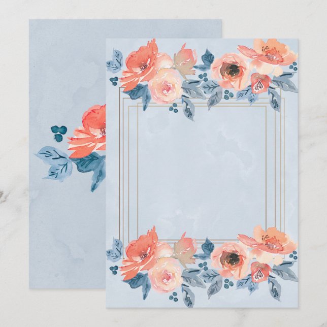 Coral Dusty Blue Guld blir min bridesmaid Inbjudningar (Fram/baksida)