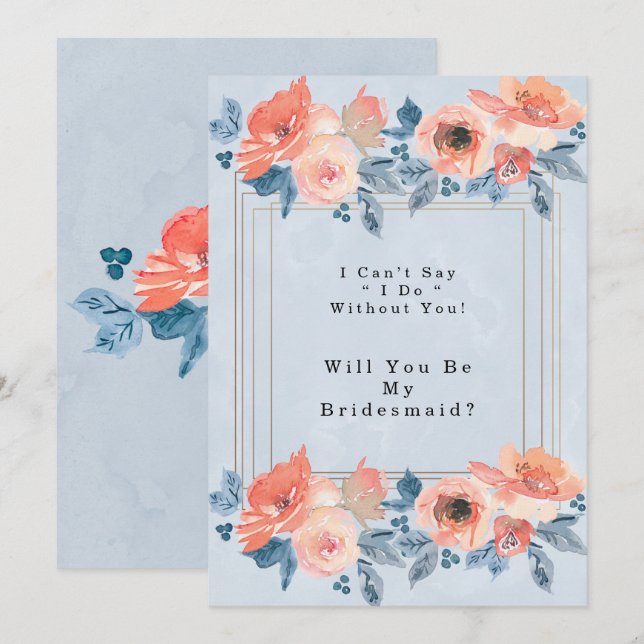 Coral Dusty Blue Guld blir min bridesmaid Inbjudningar (Fram/baksida)