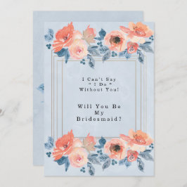 Coral Dusty Blue Guld blir min bridesmaid Inbjudningar