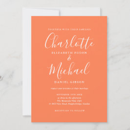 Coral Elegant Signature Script Bröllop Inbjudningar