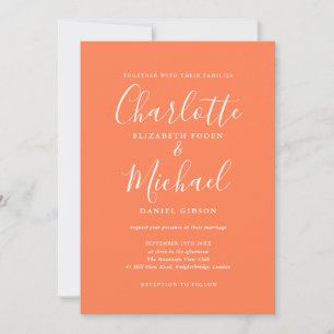 Coral Elegant Signature Script Bröllop Inbjudningar