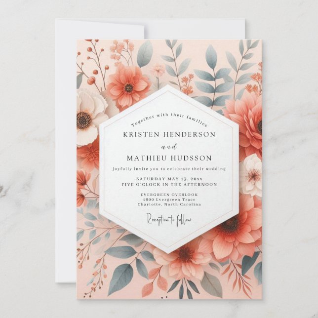 Coral Ethereal Bloom Wedding Inbjudningar (Framsida)