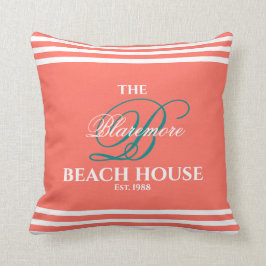 Coral Family Monogram Script Teal Färg Initial Kudde