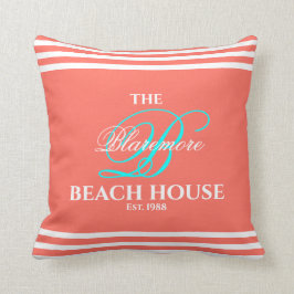 Coral Family Monogram-skript Aqua Färg Initial Kudde