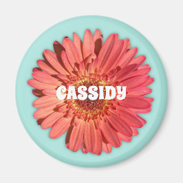 Coral Färgad Gerbera Daisy Photo Mint Grönt Magnet