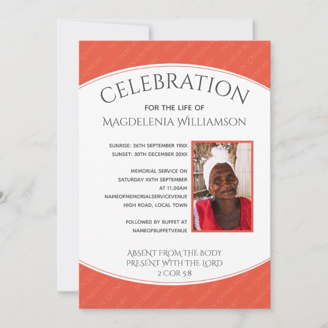 Coral FIRANDE of LIFE Photo Memorial Funeral Inbjudningar (Framsida)