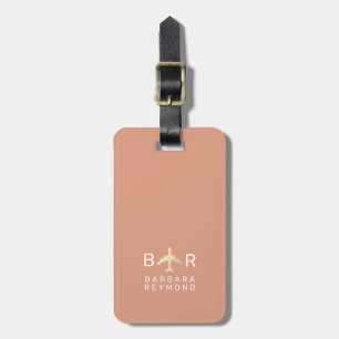 Coral Flamingo Modern Monogram-flygplansresor Bagagebricka