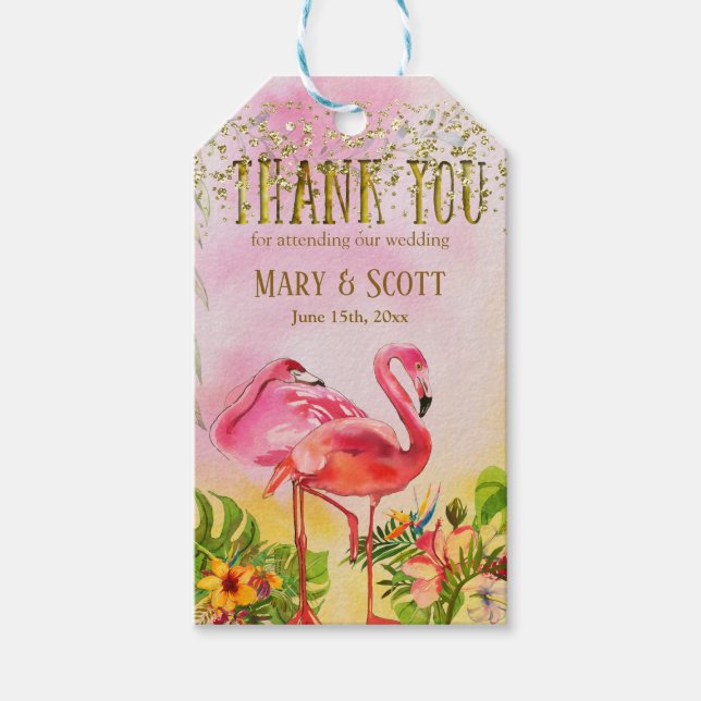 Coral FlamingoTropical Bröllop Tack Gift Märkres Presentetikett (Framsidan)