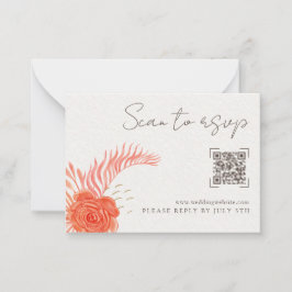 Coral Floral QR Code Wedding Online RSVP Card Anteckningskort