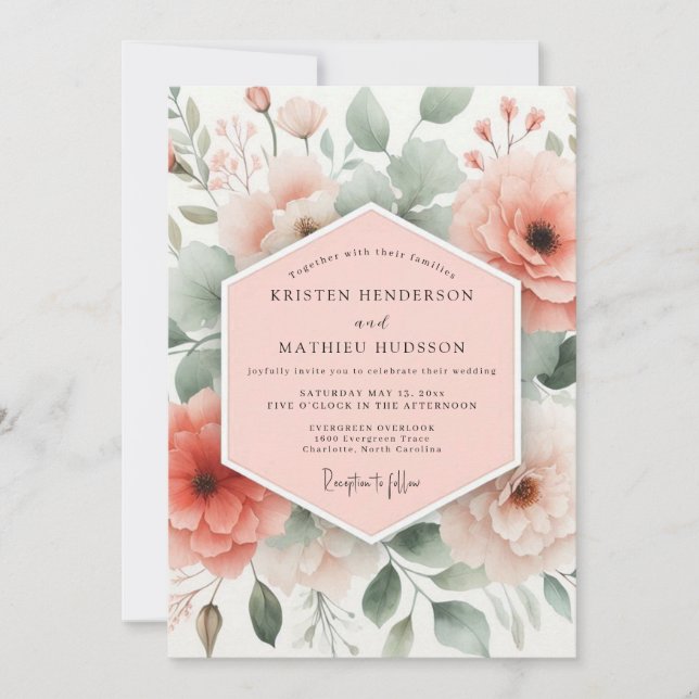 Coral Floral Whimsy Wedding Inbjudningar (Framsida)