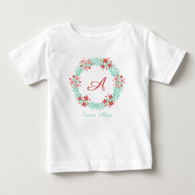 Coral floral wreath design t shirt (Framsida)