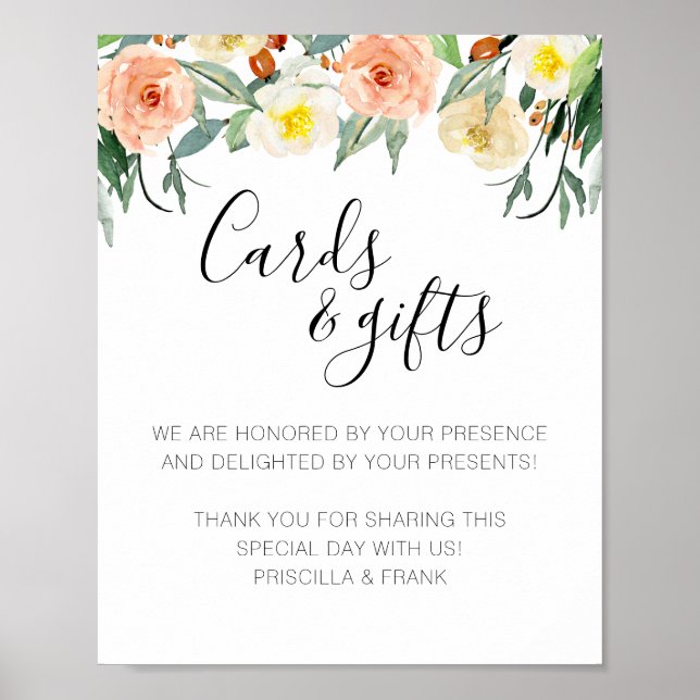 Coral Flower Card and Gifts Bröllop Sign Poster (Framsidan)