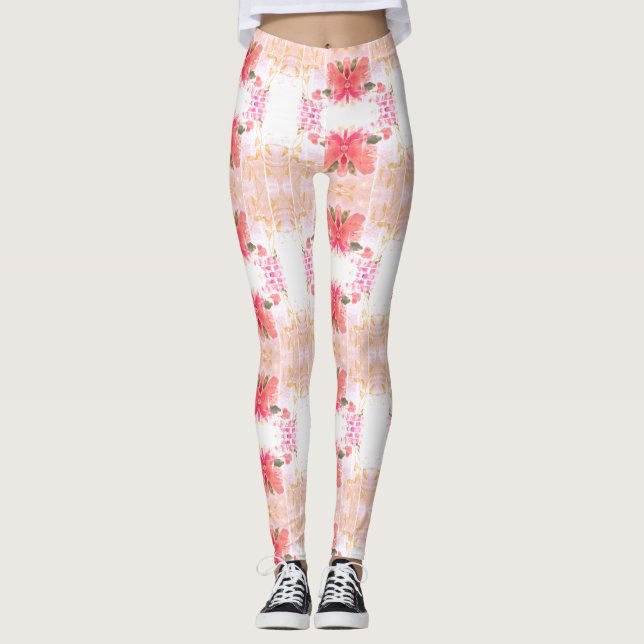 Coral Flowered Bright Leggings (Framsida)