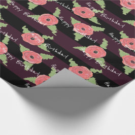 Coral Flowered Grattis på födelsedagen Black and R Presentpapper