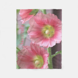 Coral Flowered Hollyhocks Fleecefilt