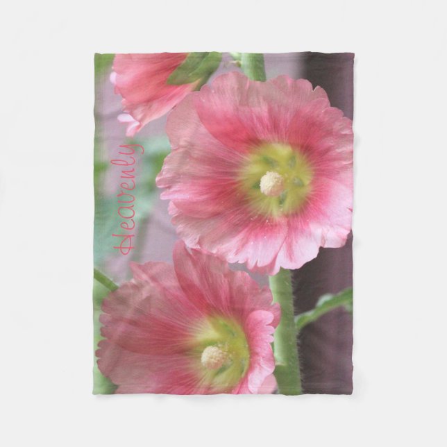 Coral Flowered Hollyhocks Fleecefilt (Framsidan)