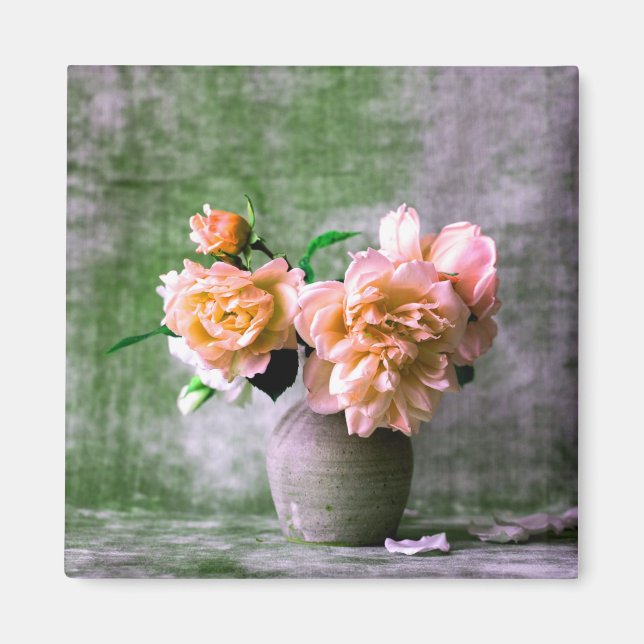 Coral Flowers i Grått Vas Rosa Orange Magnet (Framsidan)
