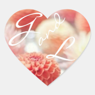 Coral Flowwated Monoagram Heart Stickers Hjärtformat Klistermärke