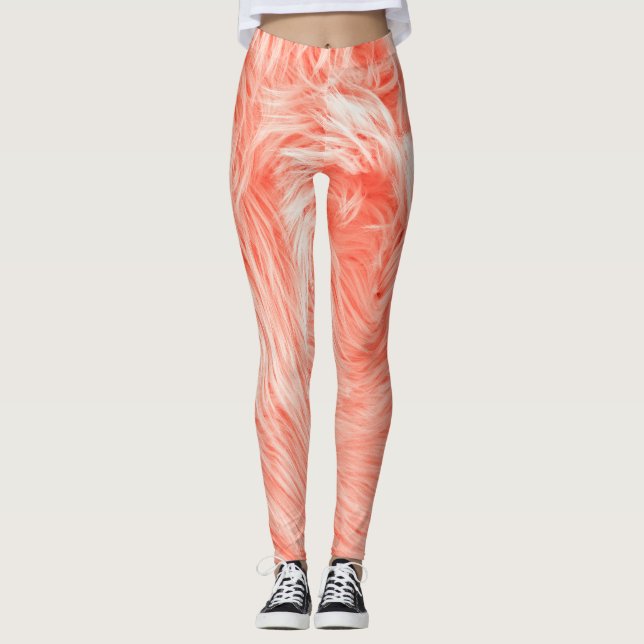 Coral Fluffy Päls: 2019 Trend. Leggings (Framsida)