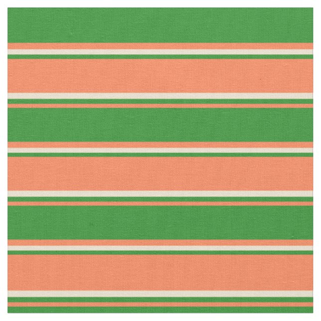 Coral, Forest Grönt & Beige Rand Tyg (Närbild)